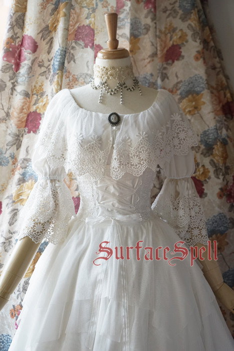 White Crystal & Black Agate Chiffon Medium Sleeves Surface Spell Lolita Blouse