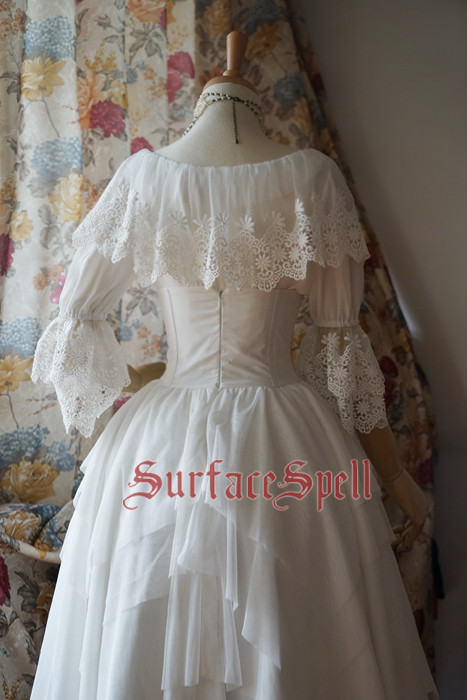 White Crystal & Black Agate Chiffon Medium Sleeves Surface Spell Lolita Blouse