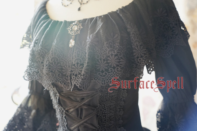 White Crystal & Black Agate Chiffon Medium Sleeves Surface Spell Lolita Blouse