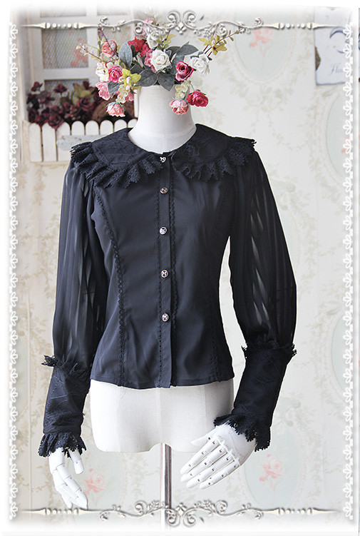 Roses Funeral Chiffon Infanta Lolita Long Sleeves Blouse