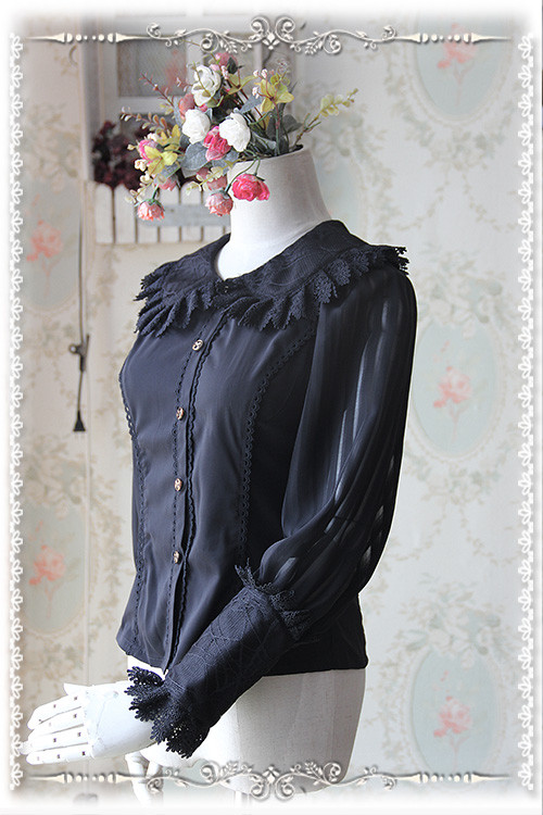 Roses Funeral Chiffon Infanta Lolita Long Sleeves Blouse