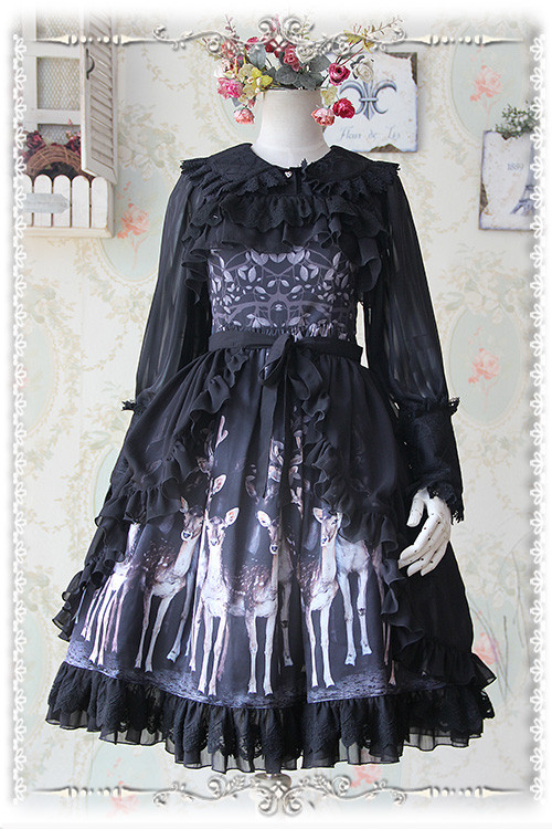 Roses Funeral Chiffon Infanta Lolita Long Sleeves Blouse