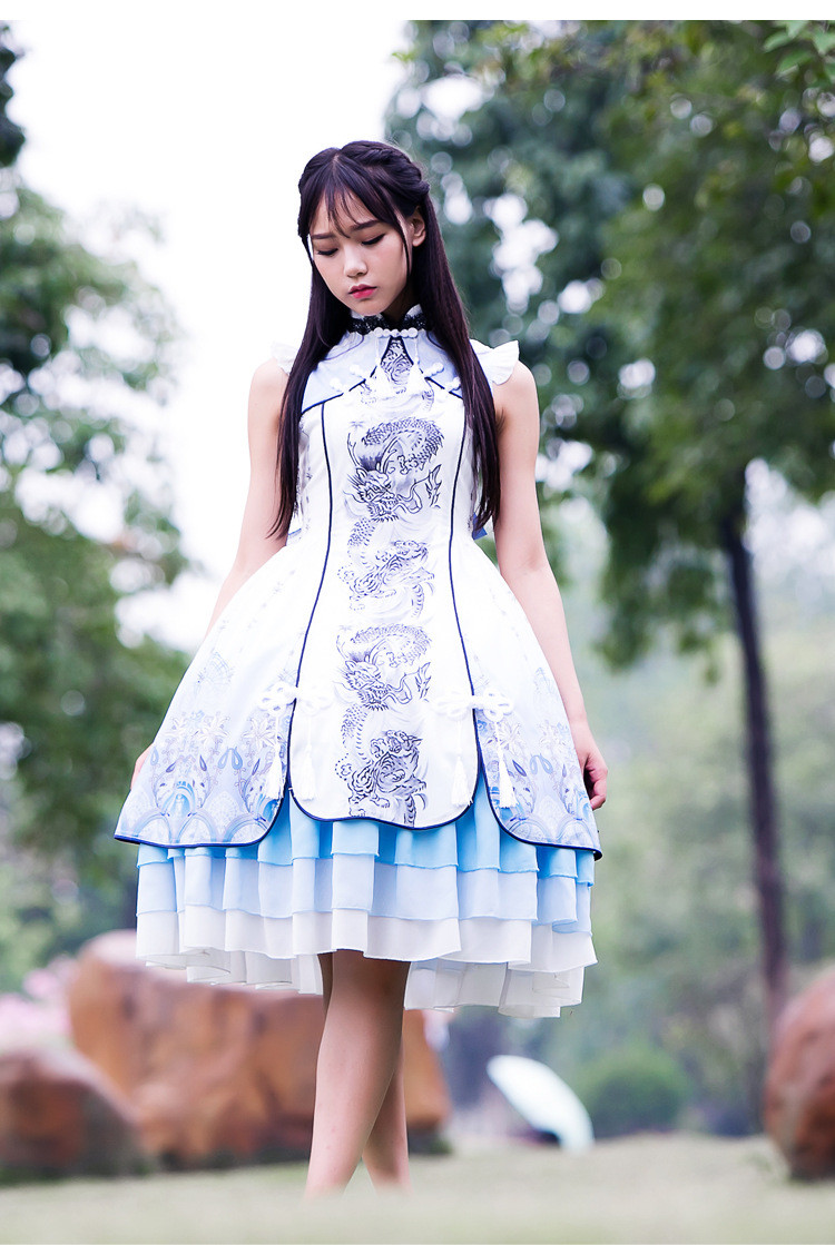 White Tiger Gorgeous Sleeveless Vintage Chinese Style Lolita Dress