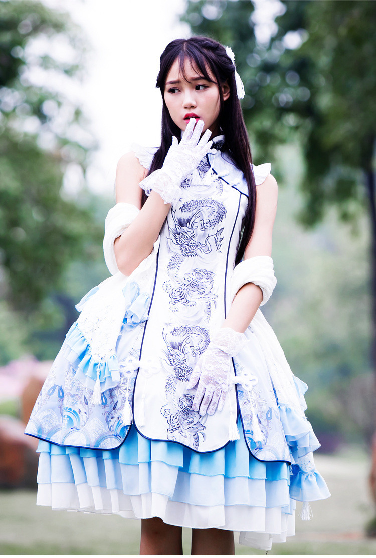 White Tiger Gorgeous Sleeveless Vintage Chinese Style Lolita Dress