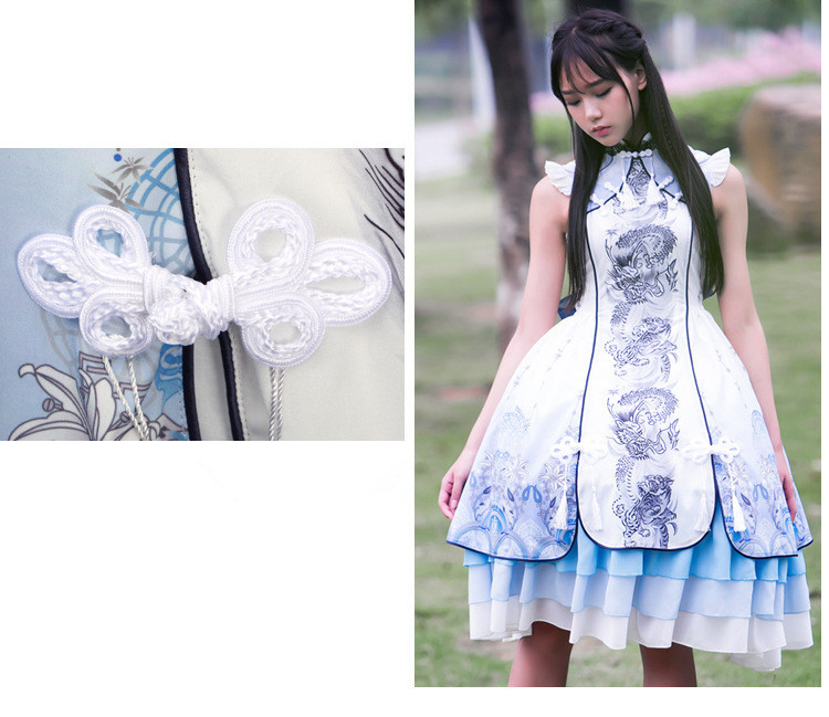 White Tiger Gorgeous Sleeveless Vintage Chinese Style Lolita Dress