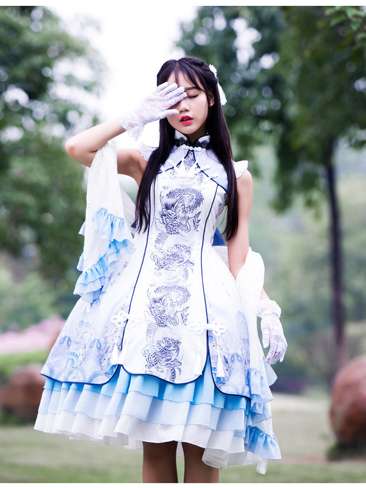 White Tiger Gorgeous Sleeveless Vintage Chinese Style Lolita Dress