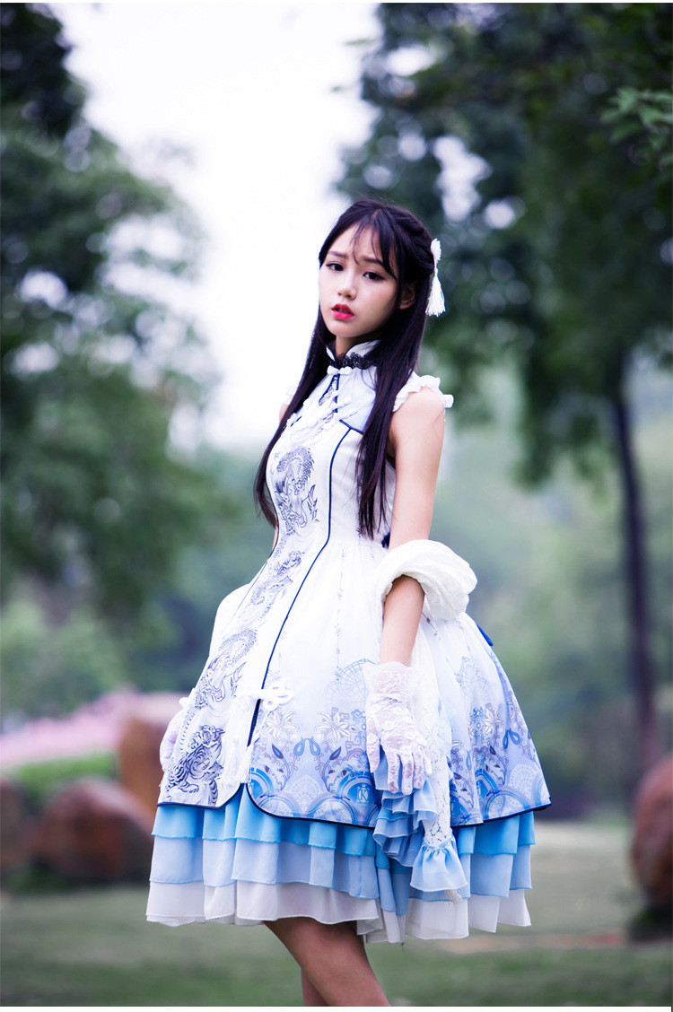 White Tiger Gorgeous Sleeveless Vintage Chinese Style Lolita Dress