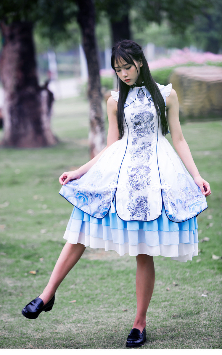 White Tiger Gorgeous Sleeveless Vintage Chinese Style Lolita Dress