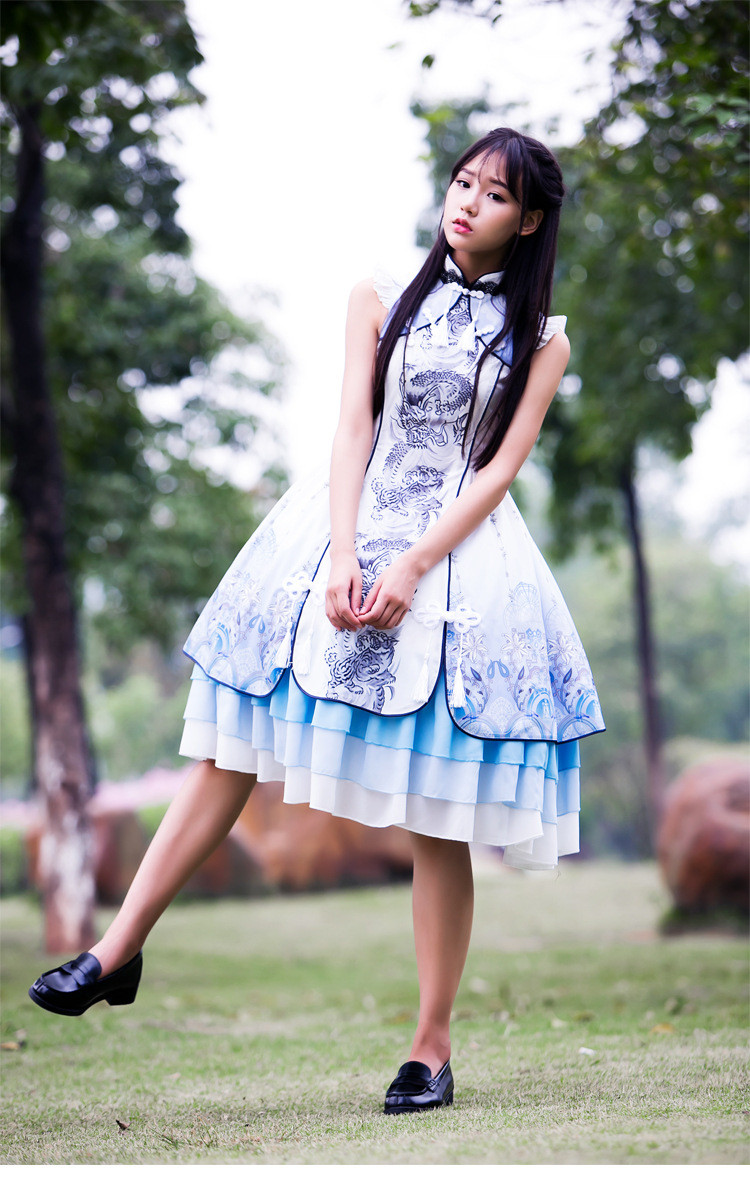 White Tiger Gorgeous Sleeveless Vintage Chinese Style Lolita Dress