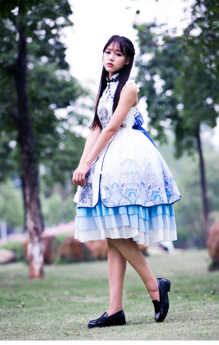 White Tiger Gorgeous Sleeveless Vintage Chinese Style Lolita Dress