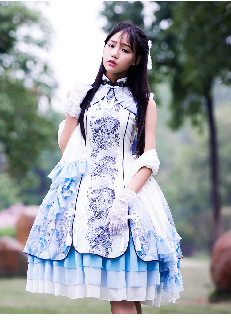 White Tiger Gorgeous Sleeveless Vintage Chinese Style Lolita Dress