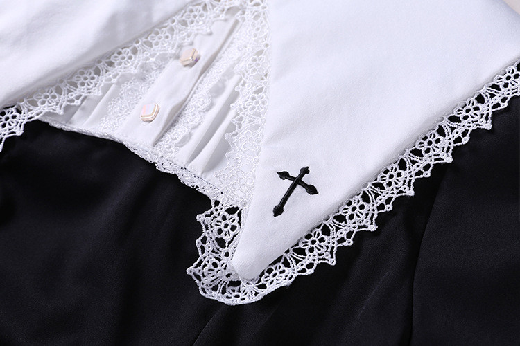 Cross Embroidery Black And White Lolita Dress