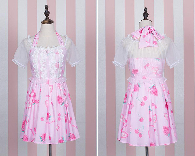 Strawberry Diamond Candy Lovely Halter Straps Transparent Lolita Smock Fake Two Pieces