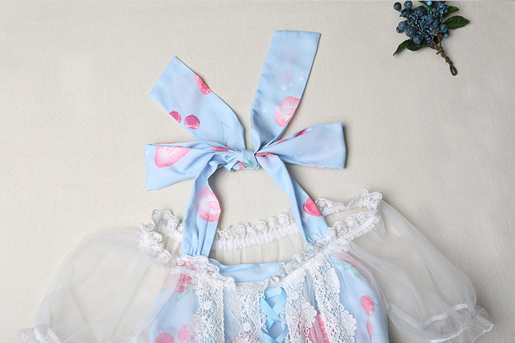 Strawberry Diamond Candy Lovely Halter Straps Transparent Lolita Smock Fake Two Pieces