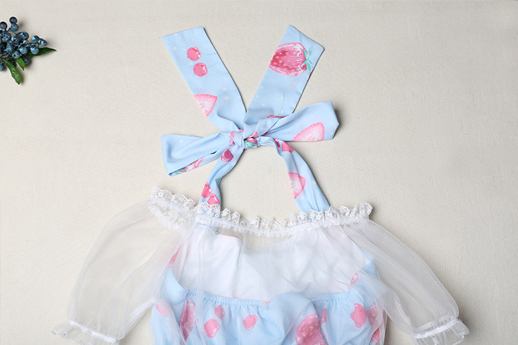 Strawberry Diamond Candy Lovely Halter Straps Transparent Lolita Smock Fake Two Pieces