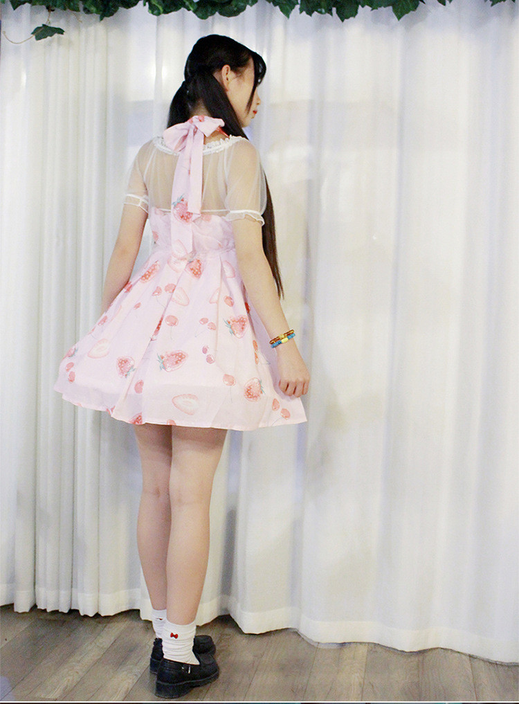 Strawberry Diamond Candy Lovely Halter Straps Transparent Lolita Smock Fake Two Pieces