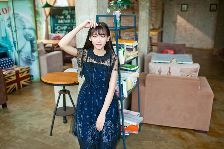 Starry Night Angel Printing Lolita Dress and Smock