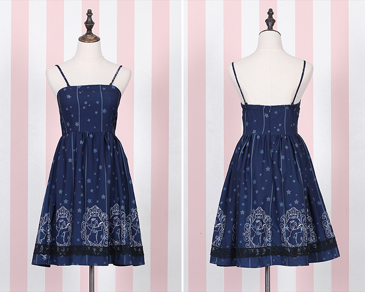 Starry Night Angel Printing Lolita Dress and Smock