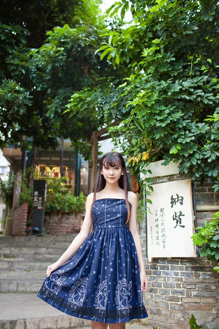 Starry Night Angel Printing Lolita Dress and Smock