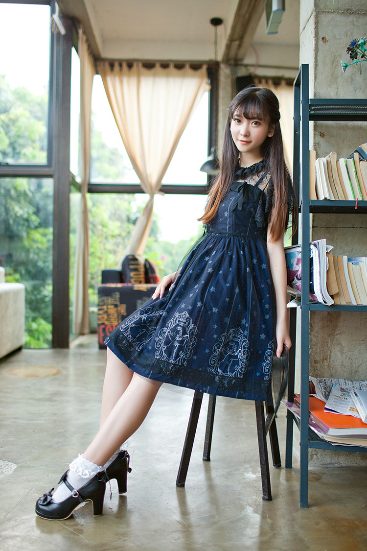 Starry Night Angel Printing Lolita Dress and Smock