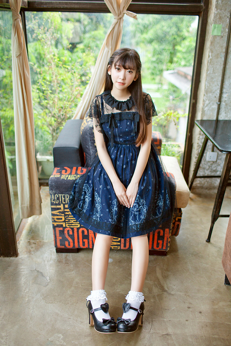 Starry Night Angel Printing Lolita Dress and Smock