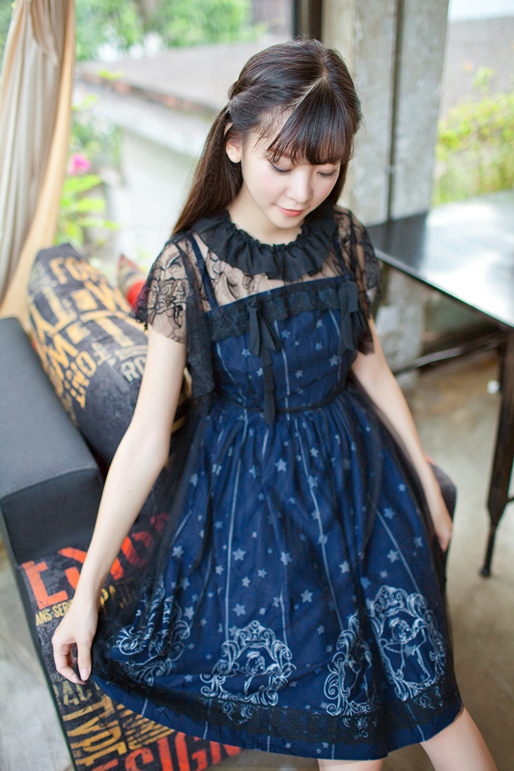 Starry Night Angel Printing Lolita Dress and Smock