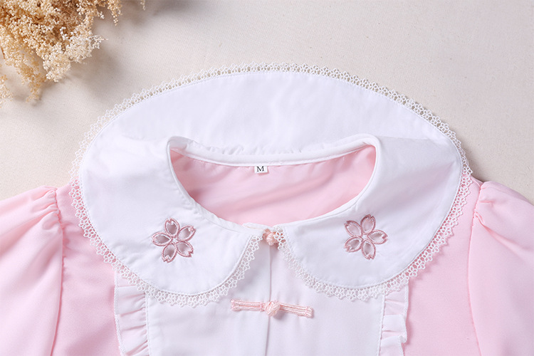 Cherry Blossoms Hollow Embroidery Doll Collar Chinese Style Lolita Dress