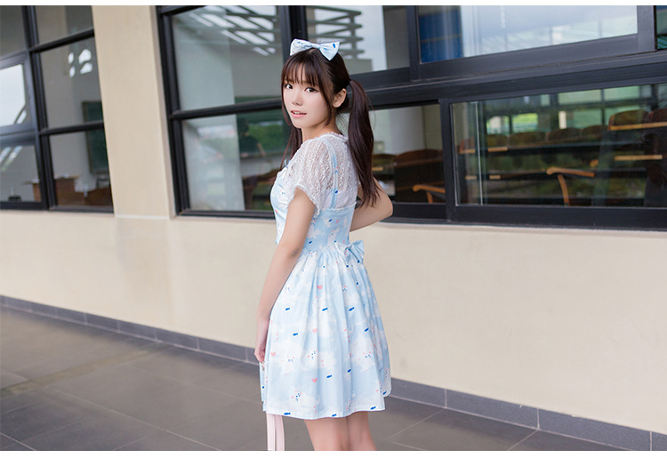 Cat Printing Lace Bow Lolita Suit-Dress and Blouses