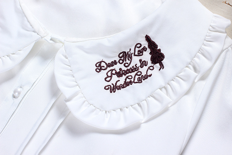 Alice Rabbit Embroidered Lotus Leaf Collar Bow Long Sleeves Chiffon Lolita Blouses