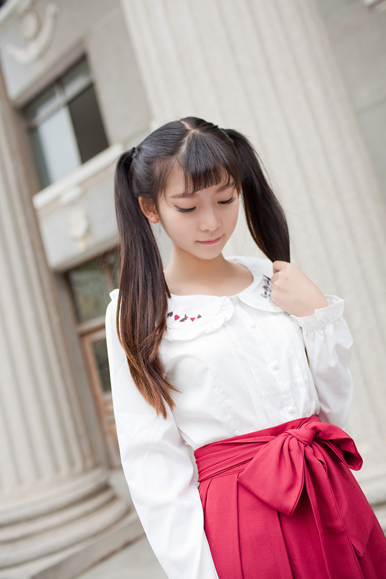 Alice Rabbit Embroidered Lotus Leaf Collar Bow Long Sleeves Chiffon Lolita Blouses