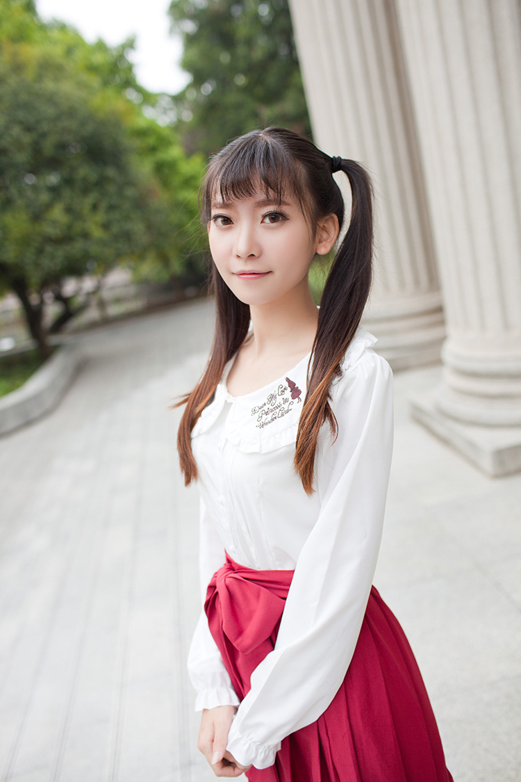 Alice Rabbit Embroidered Lotus Leaf Collar Bow Long Sleeves Chiffon Lolita Blouses