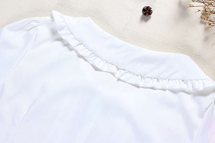 Alice Rabbit Embroidered Lotus Leaf Collar Bow Long Sleeves Chiffon Lolita Blouses