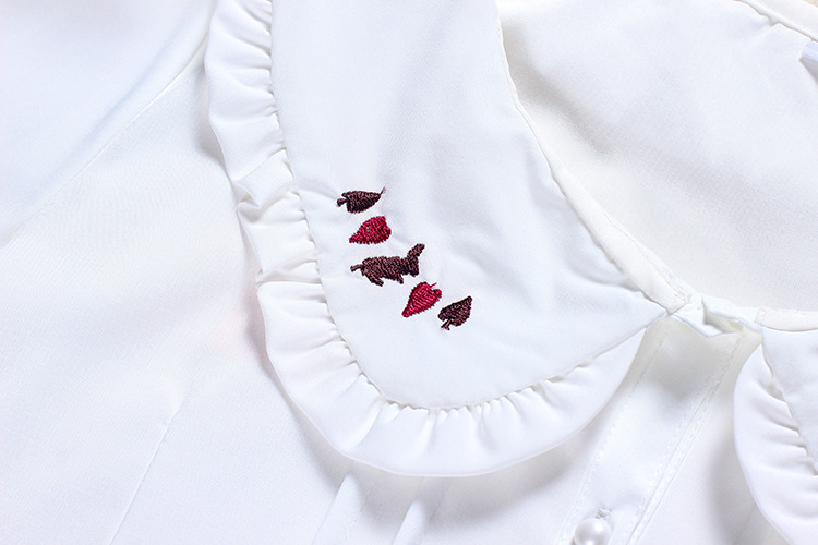 Alice Rabbit Embroidered Lotus Leaf Collar Bow Short Sleeves Chiffon Lolita Blouses