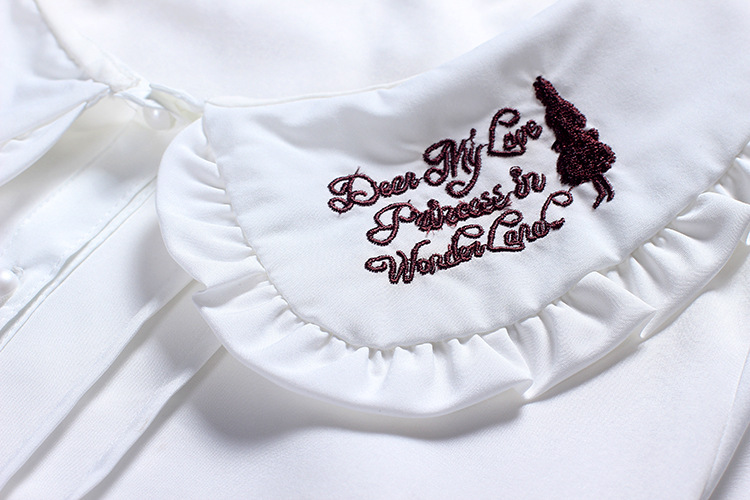 Alice Rabbit Embroidered Lotus Leaf Collar Bow Short Sleeves Chiffon Lolita Blouses