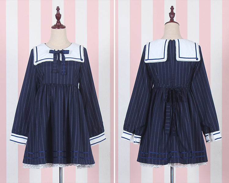 Striped Wine Red Retro Uniform Lolita Dress