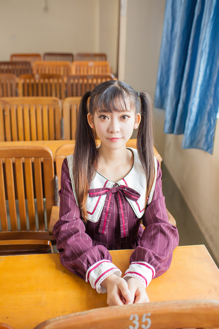 Striped Wine Red Retro Uniform Lolita Dress