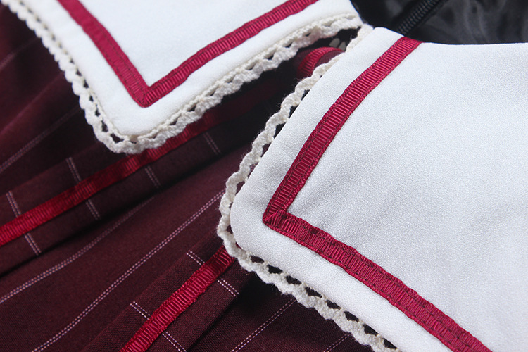 Striped Wine Red Retro Uniform Lolita Dress