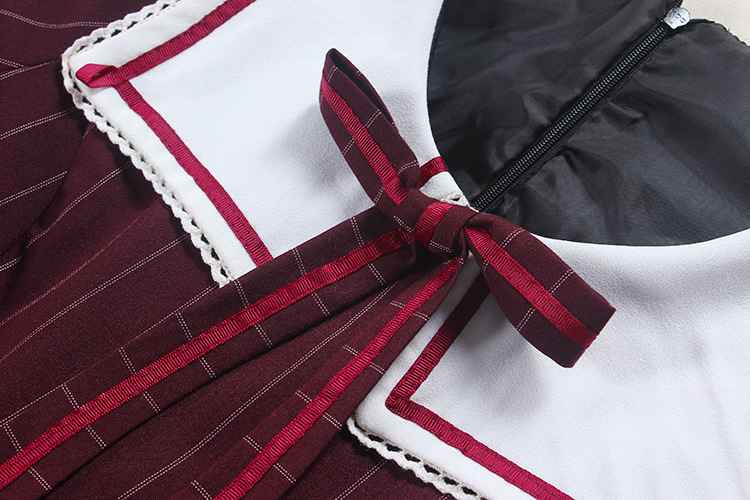 Striped Wine Red Retro Uniform Lolita Dress