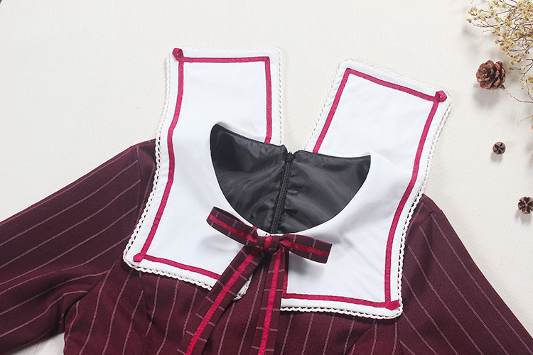 Striped Wine Red Retro Uniform Lolita Dress