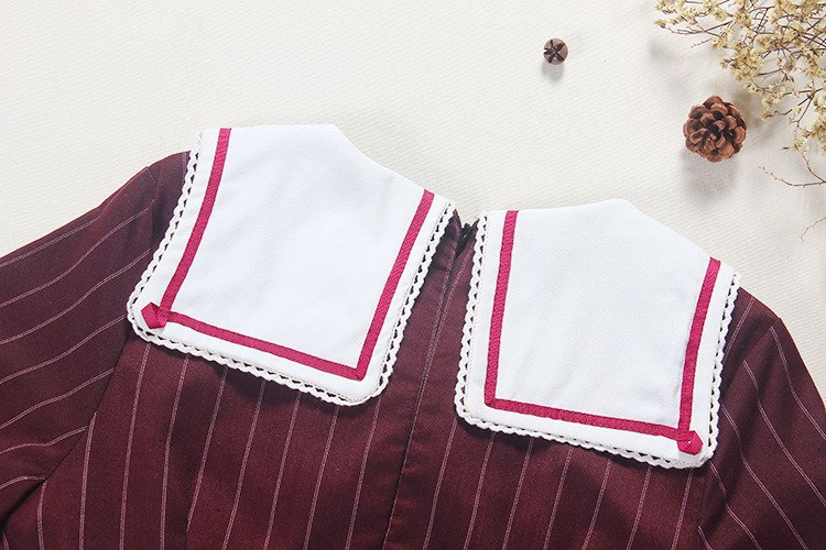 Striped Wine Red Retro Uniform Lolita Dress