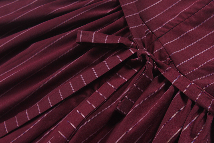 Striped Wine Red Retro Uniform Lolita Dress