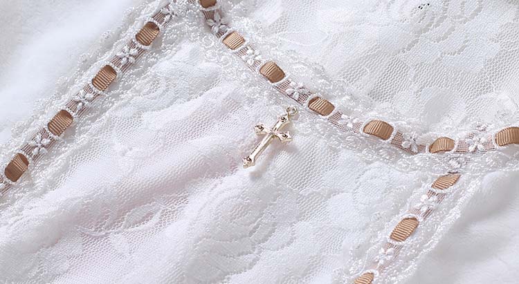 The Cross Embroidery Vintage Grenadine Lace Velvet Pompon Lolita Dress