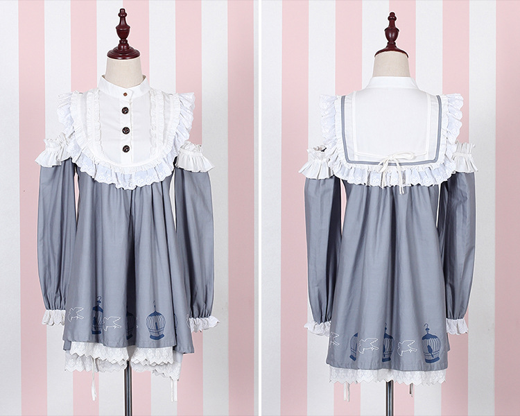 Birdcage Printing Strapless Lace Doll Lolita Dress