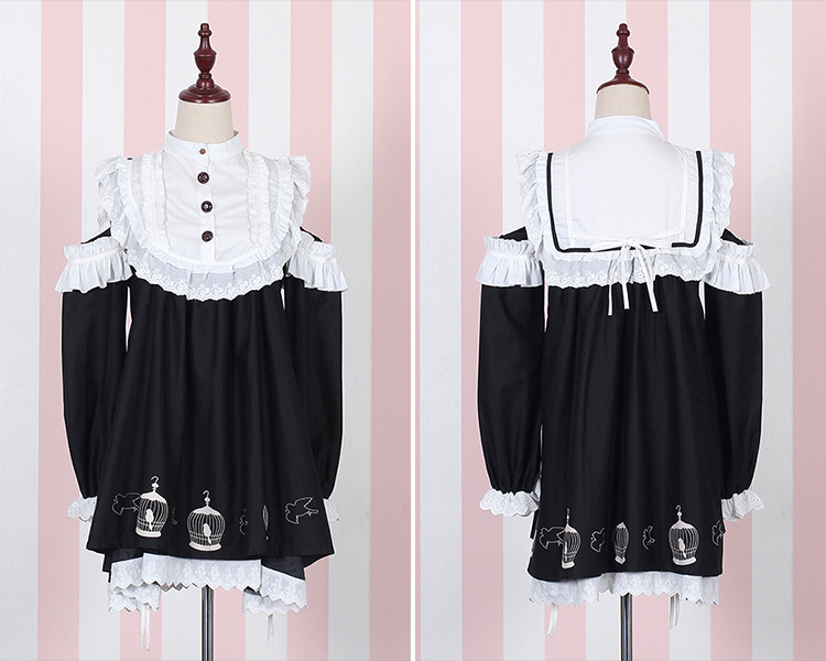 Birdcage Printing Strapless Lace Doll Lolita Dress