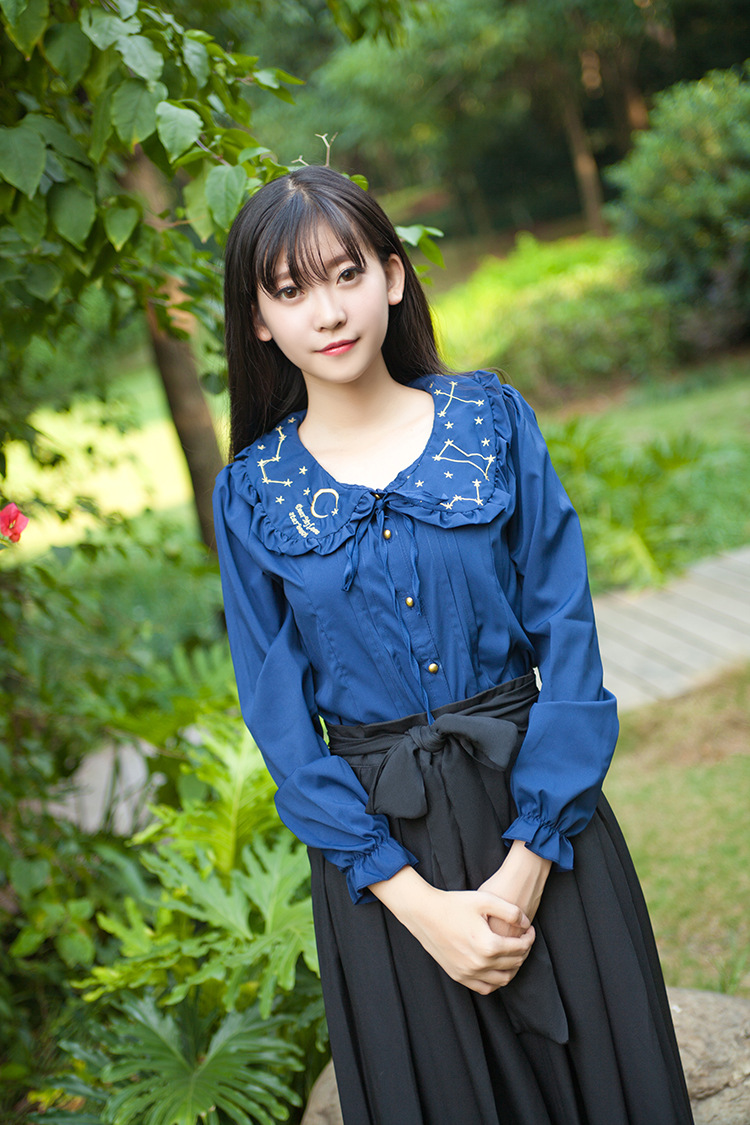 Embroidered Long Sleeves Chiffon Lolita Blouses