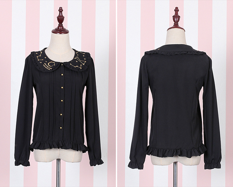 Embroidered Long Sleeves Chiffon Lolita Blouses