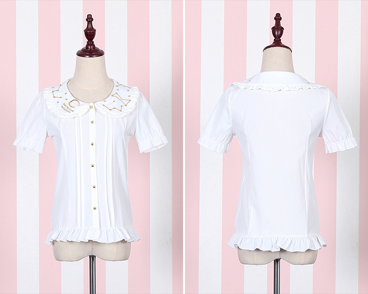Embroidered Short Sleeves Chiffon Lolita Blouses