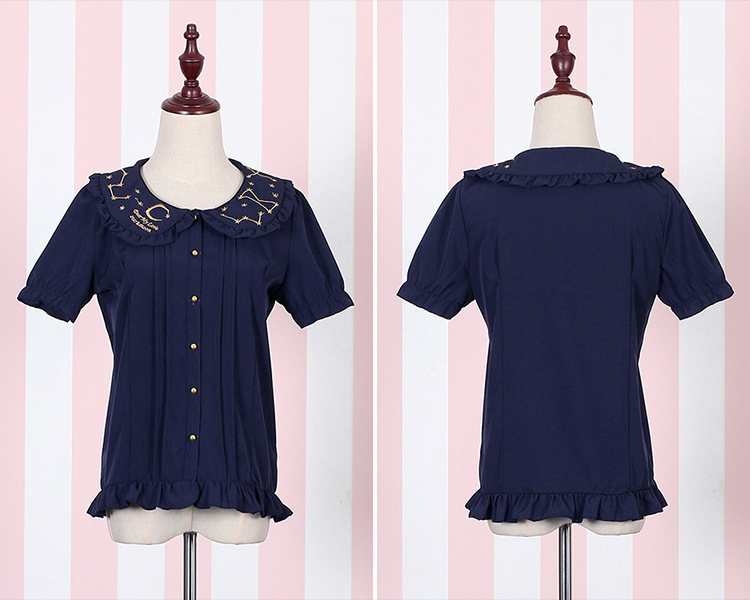 Embroidered Short Sleeves Chiffon Lolita Blouses