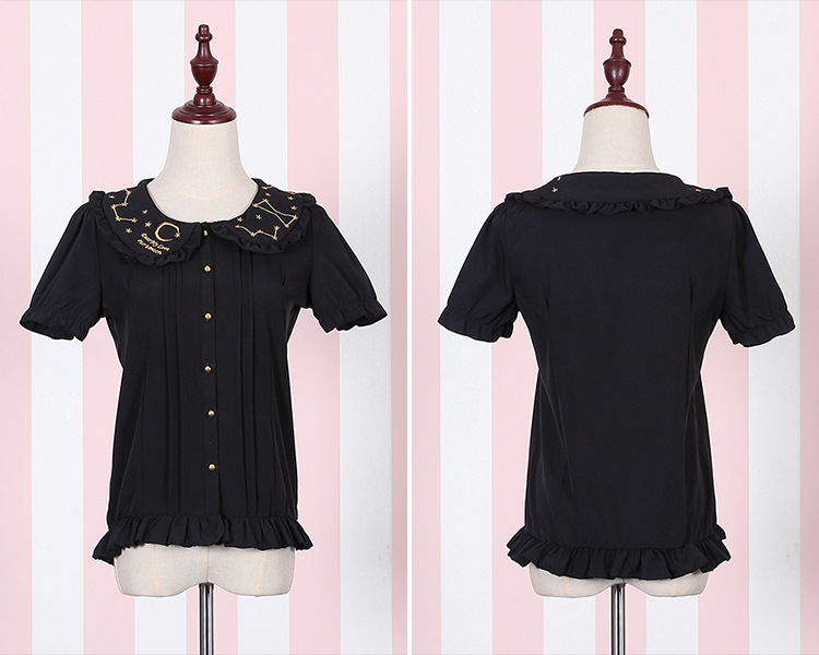 Embroidered Short Sleeves Chiffon Lolita Blouses