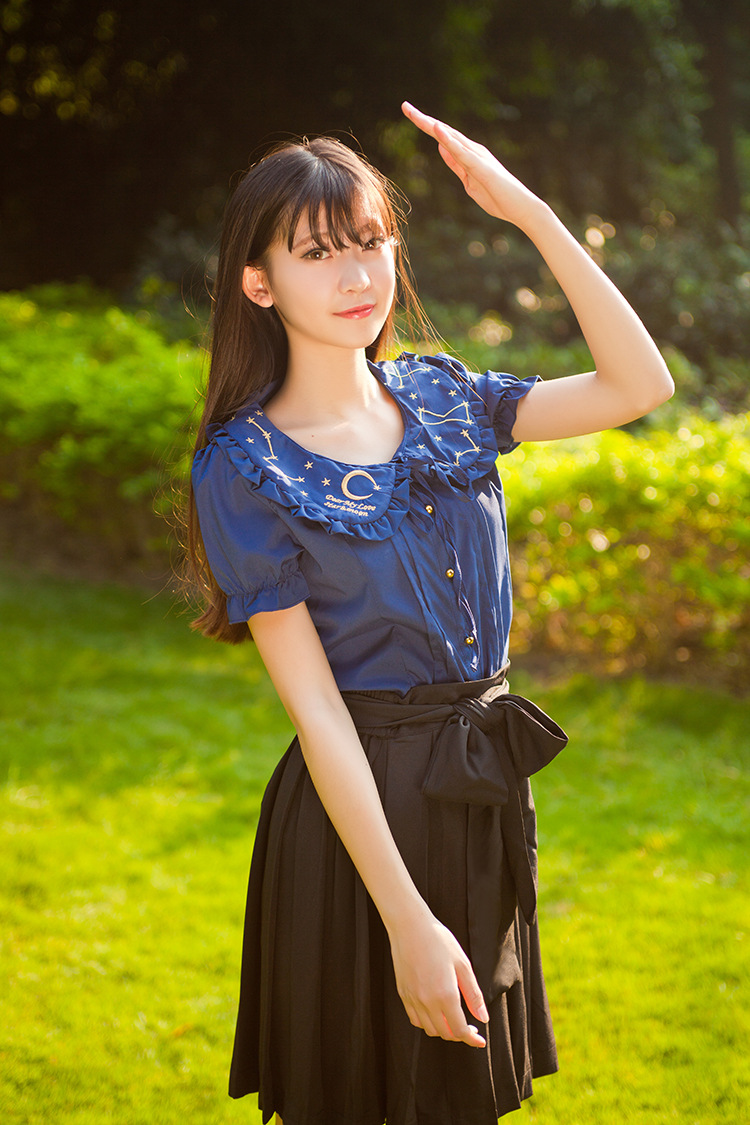 Embroidered Short Sleeves Chiffon Lolita Blouses